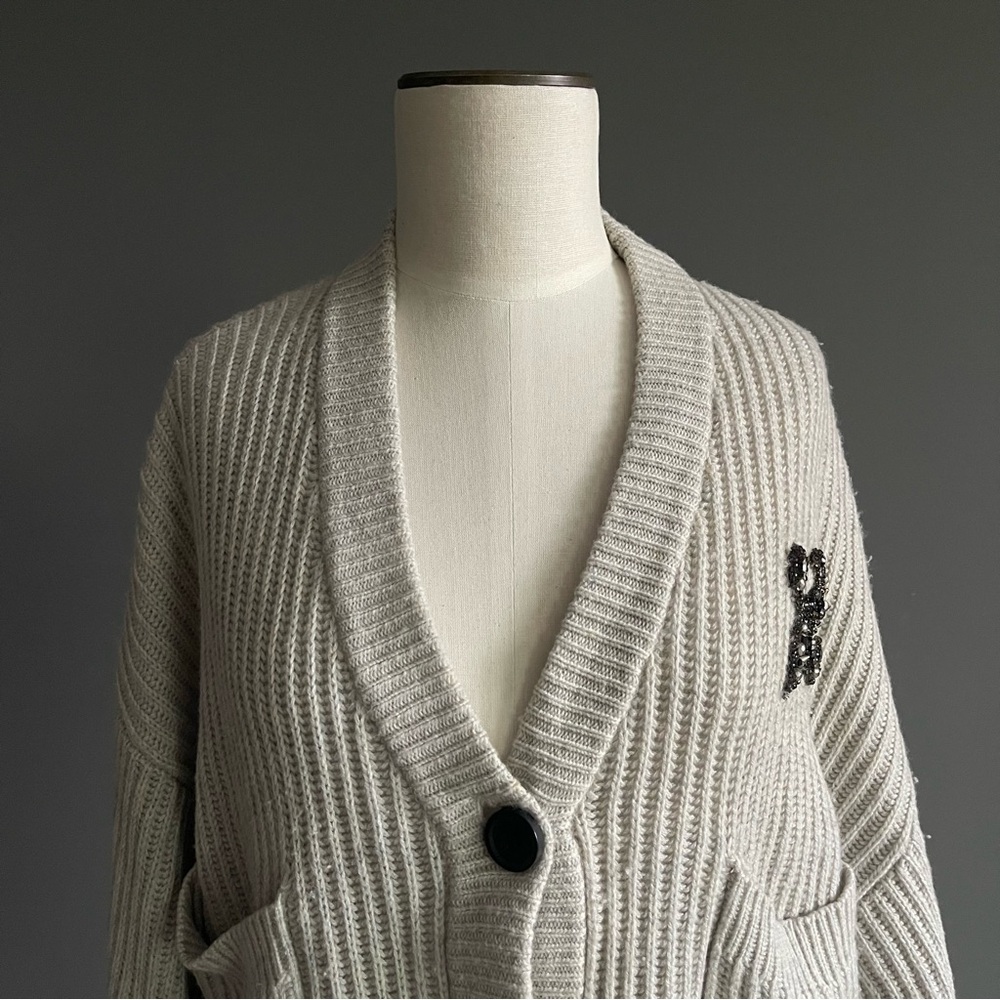 The Kooples Wool Cashmere Cardigan Crest Patch Ov… - image 2